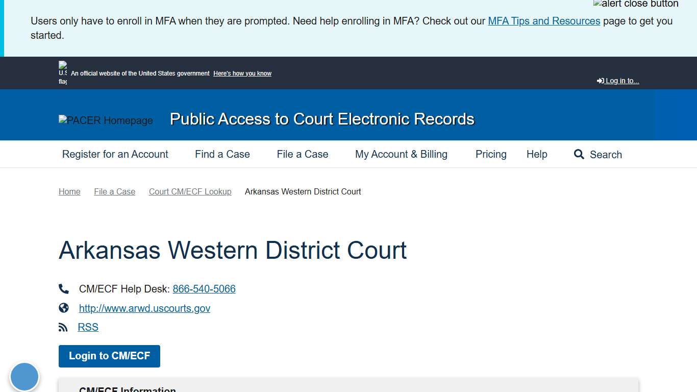 Arkansas Western District Court PACER: Federal Court Records